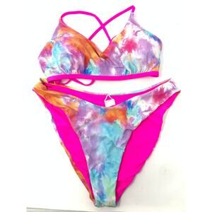 VYB Women's Size XL 2 Piece Racerback High Waist Bikini Set Tie Dye Multicolor